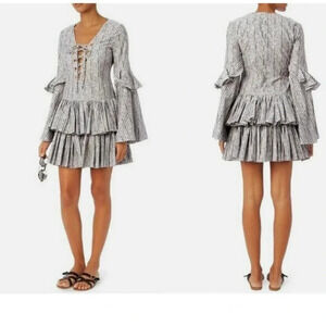 Caroline Constas stripe brocade ruffle mini dress